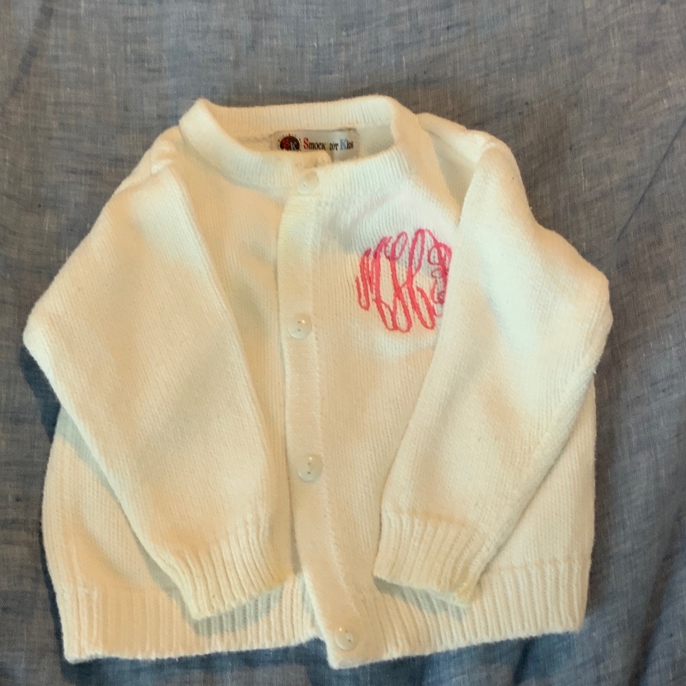 White cardigan with monogram